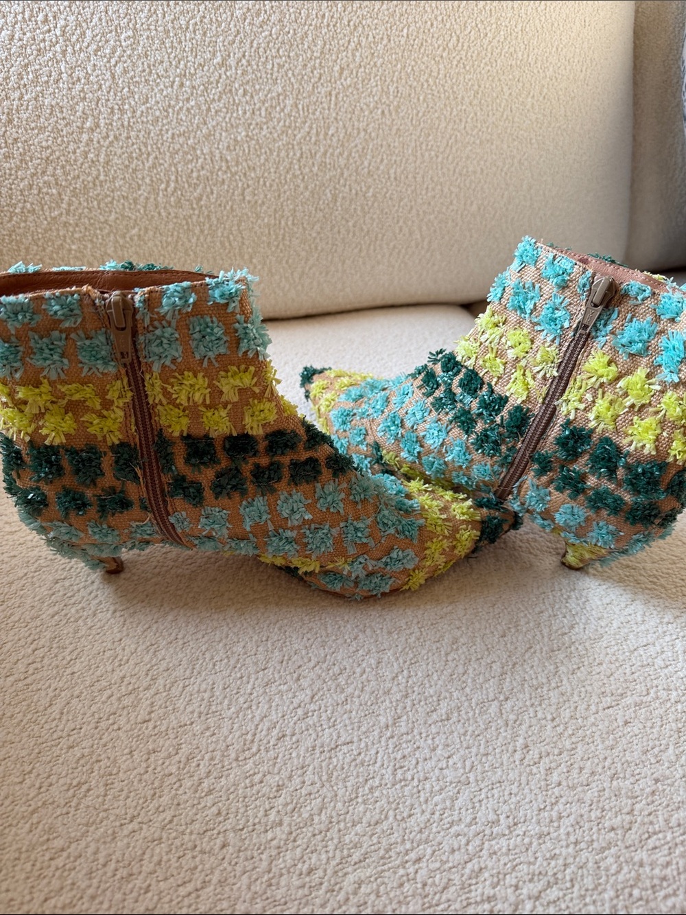 Intentionally Blank Textured Ankle Boots in Teal & Lime